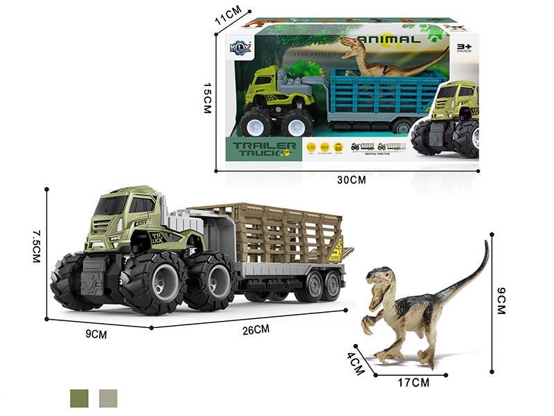 4WD Friction Alloy Trailer With Velociraptor