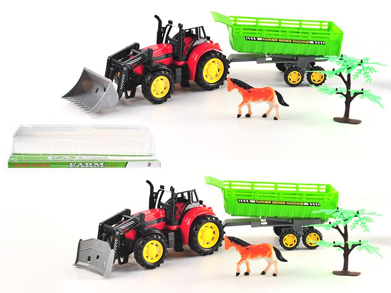 Friction Farm Tractor With Tipping Trailer