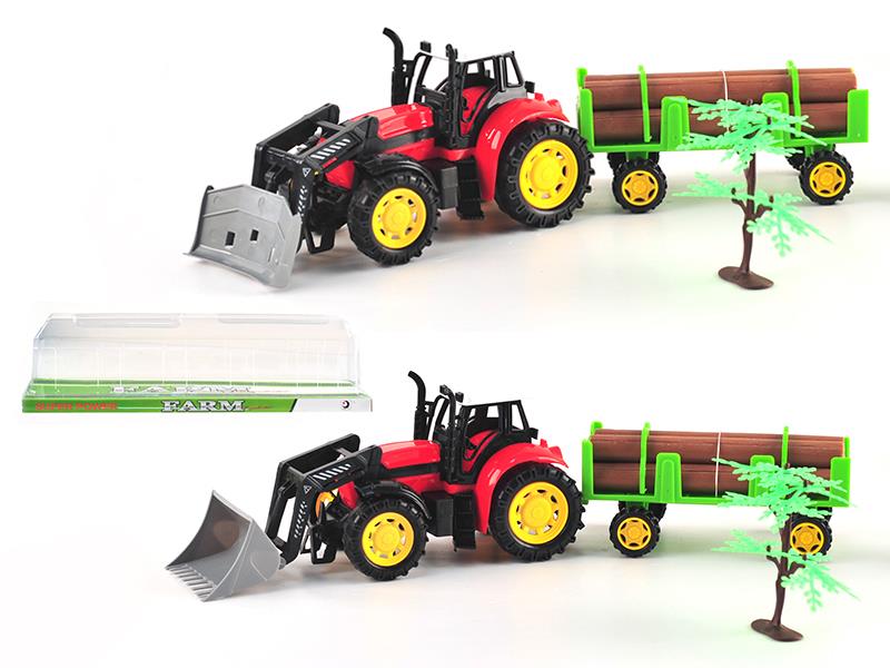 Friction Farm Tractor With Timber Trailer