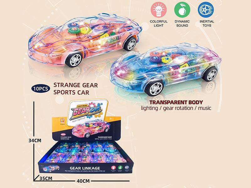 10pcs Friction Transparent Gear Car With Lights