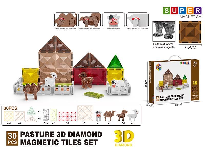 Pasture Series 3D Diamond Magnetic Tiles Building Blocks 30pcs