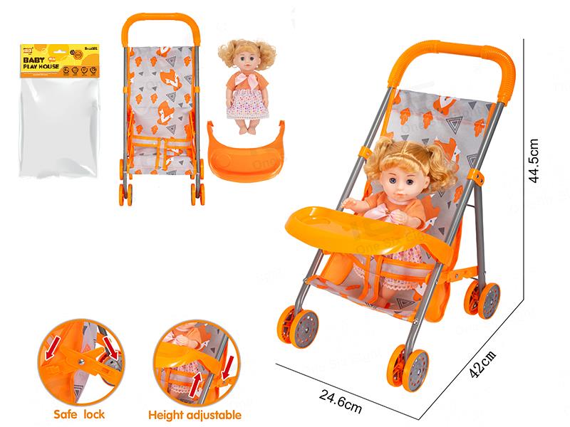 Baby Sunshade Stroller + Adjustable Meal Plate + Doll