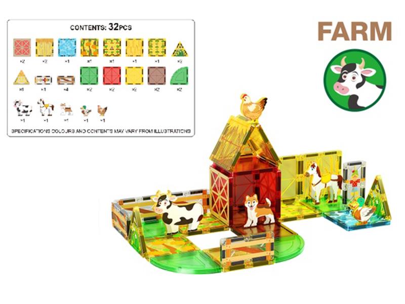 32pcs Farm Animal Magnetic Building Blocks