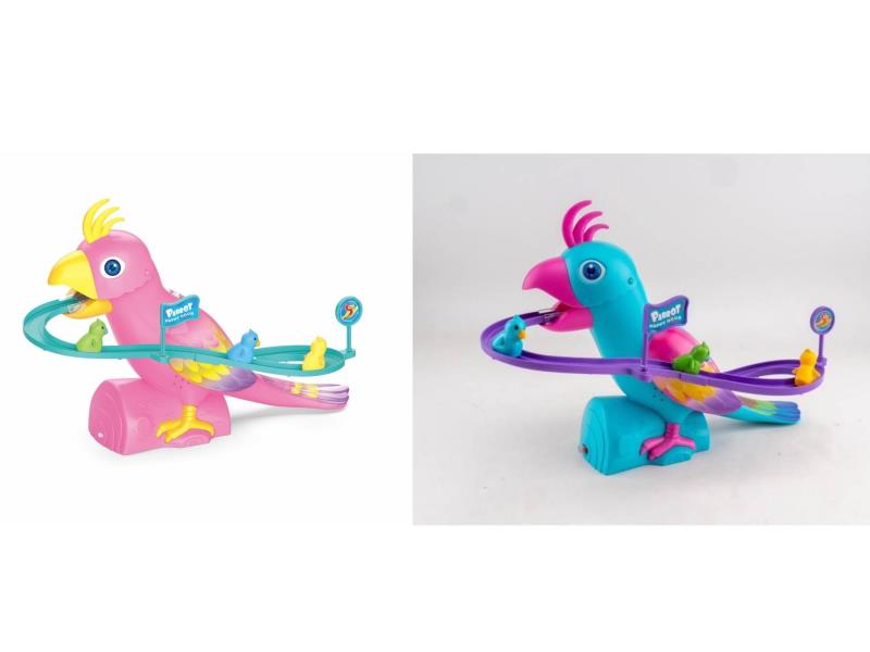 The Electric parrot is climbing stairs