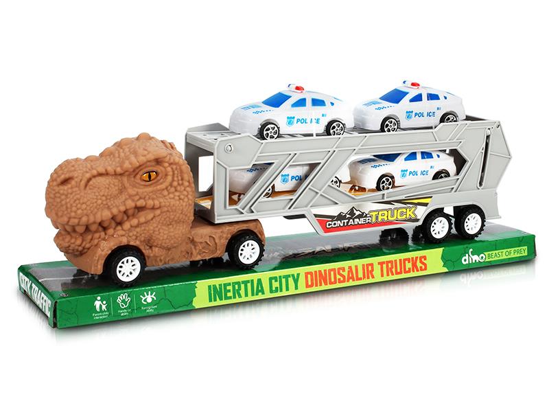 Friction Dinosaur Transport Truck With 4 Police Cars
