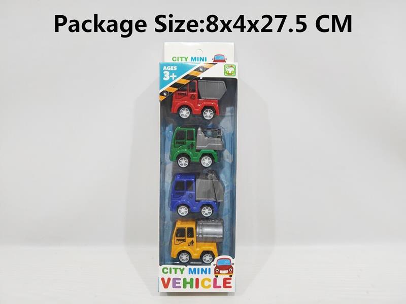 4pcs 5cm Pull Back Sanitation Truck