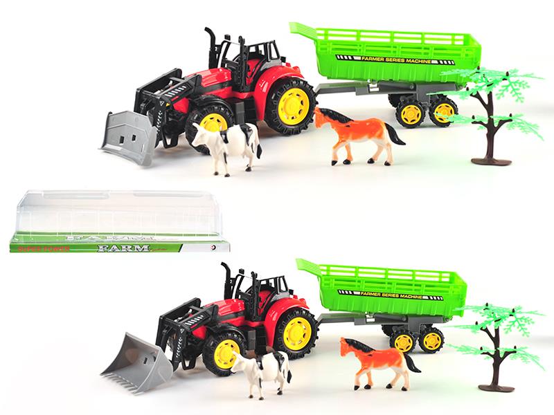 Friction Farm Tractor With Tipping Trailer,Animals, Tree