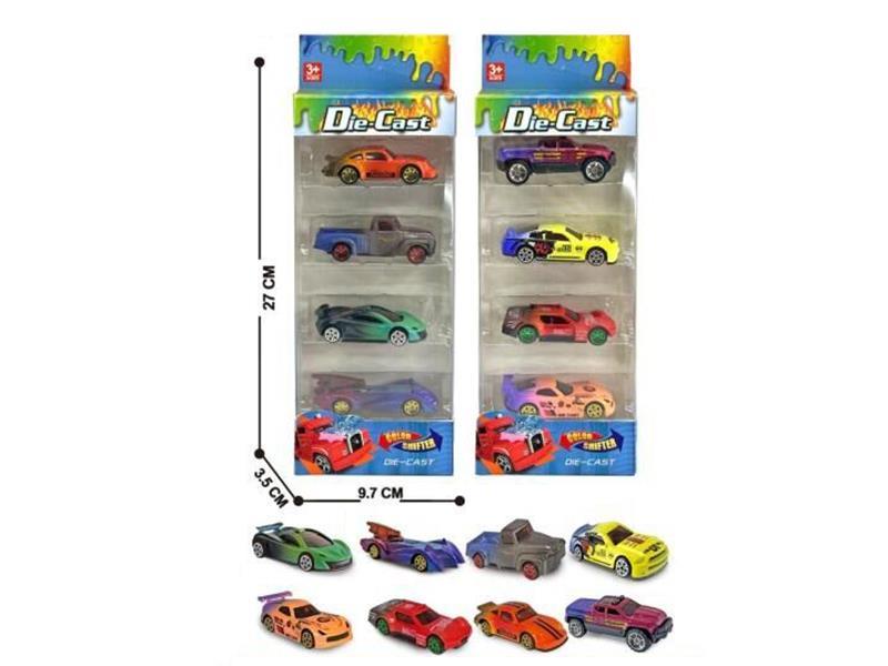 1:64 Slide Alloy Cars 4pcs(Change Color)