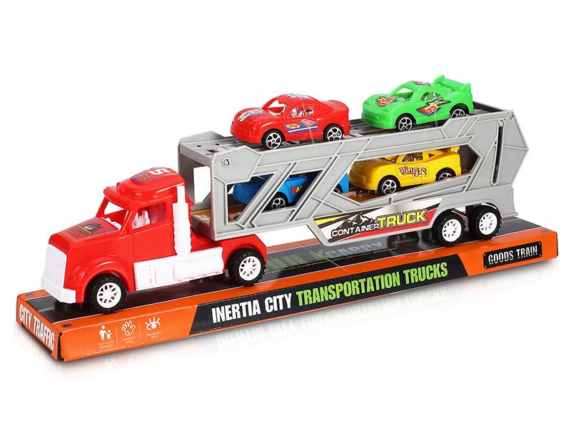 Friction Transport Truck With 4 Racing Cars