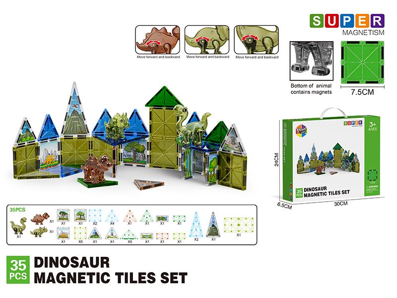 Dinosaur Jurassic Series Magnetic Tiles Building Blocks 35pcs