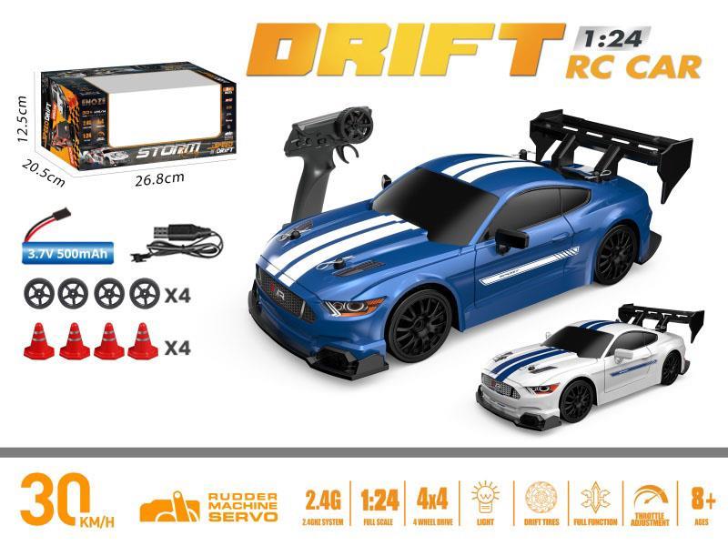 1:24 Full Scale Mustang Drift Remote Control Car - Blue/White