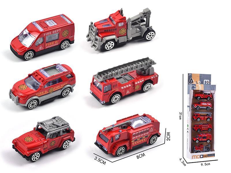 6pcs Slide Alloy Fire Engine