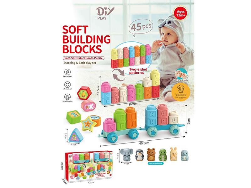 Early Education Alphanumeric Soft Rubber Building Blocks + Train 45 PCS