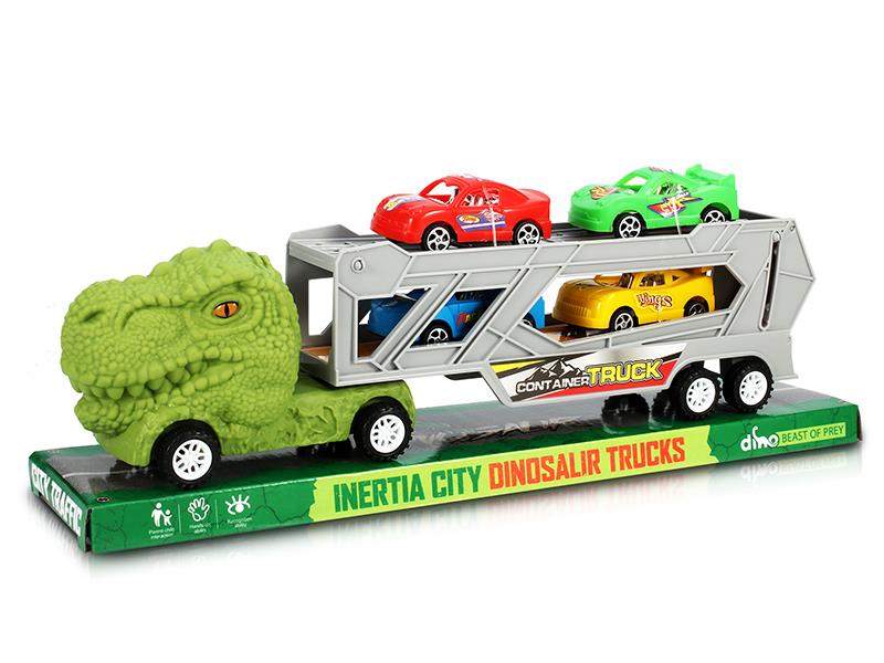 Friction Dinosaur Transport Truck With 4 Racing Cars