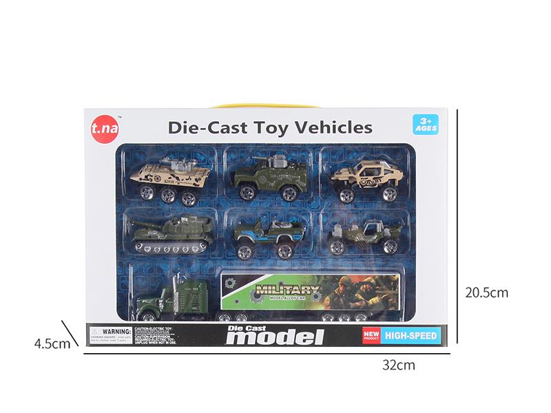 Alloy Container Car With 6 Military Trucks