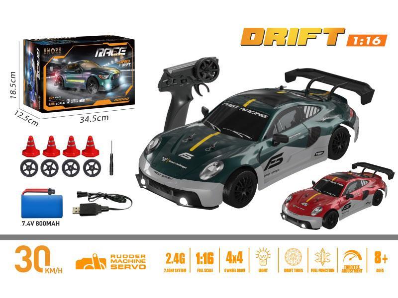 1:16 - Porsche Full Scale Drift Remote Control - Green/Red