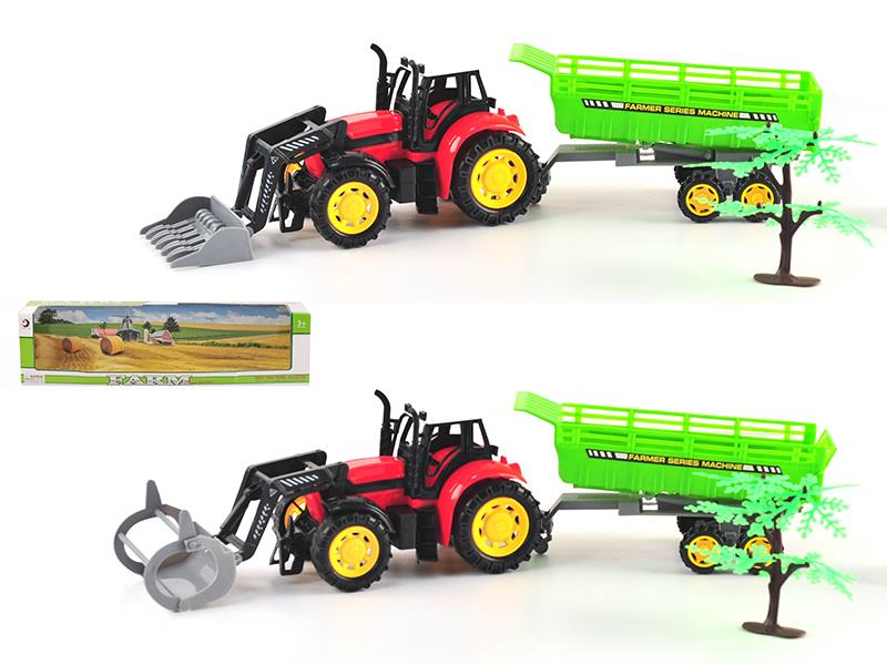 Friction Farm Tractor With Tipping Trailer