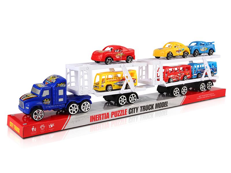 Friction Transport Truck With 3 Racing Cars, 3 Buses