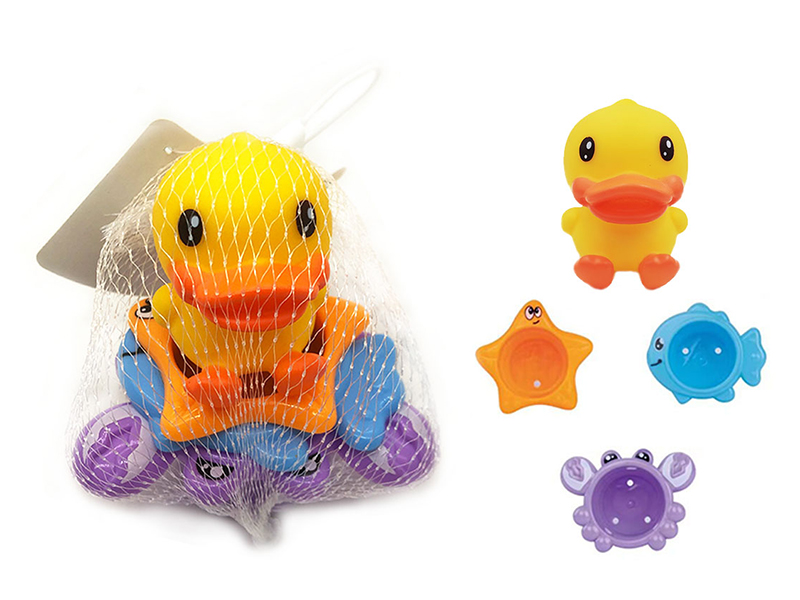 Bathing Stacked Cup And Vinyl Duck Set 4pcs