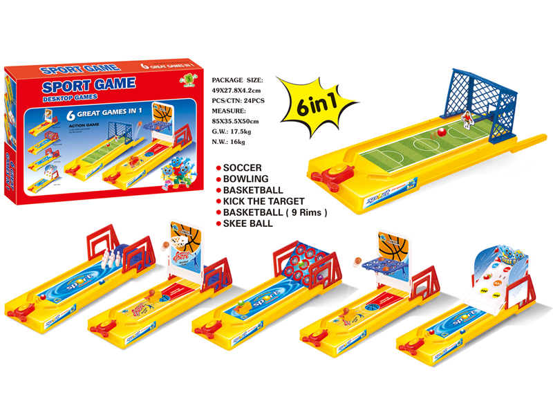 6 Great Games In 1 (Kick The Target + Skee Ball + Basketball + Soccer + Bowling + Basketball(9 Rims))