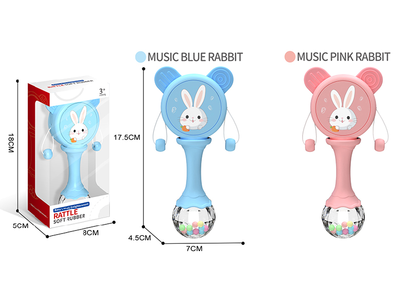 Cartoon Rabbit Teether Rattle-Drum(With Music)