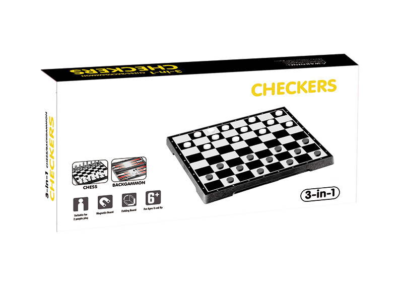 3 In 1 Magnetic Checkers/Chess/Backgammon