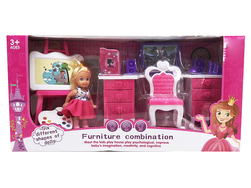 Girl Computer Desk And Writing Board Set(With A Doll)