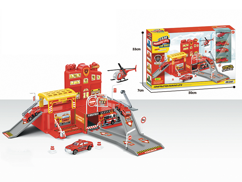 Fire Engine Parking Lot With 4PCS Alloy Cars