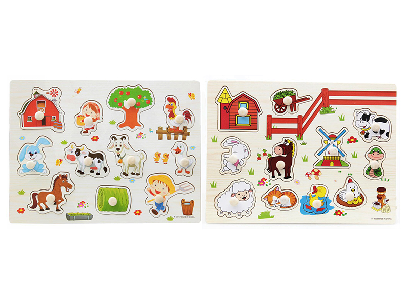 Wooden Intelligent Farm Animals Hand Grip Puzzle Board