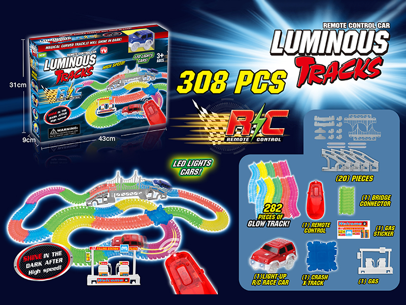 308PCS DIY Remote Control Glow In The Dark Rail Car