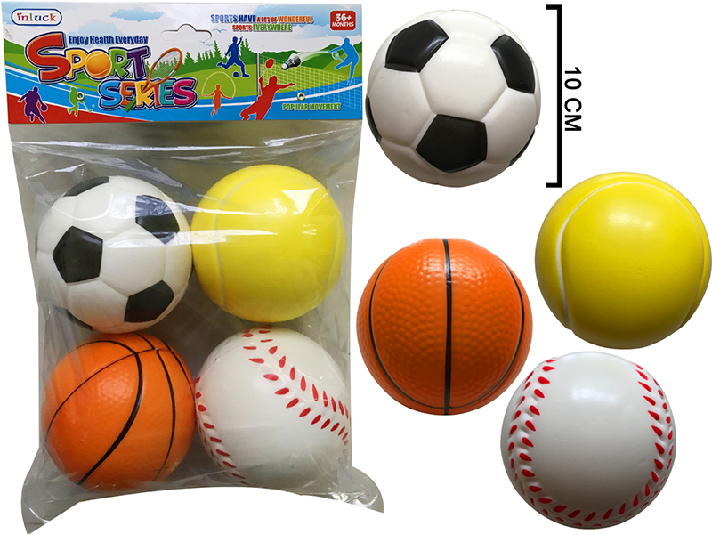4PCS PU Balls 10CM(Football, Basketball, Tennis, Baseball)