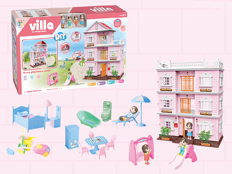 DIY Villa With Colorful Lights,Dolls,Furniture