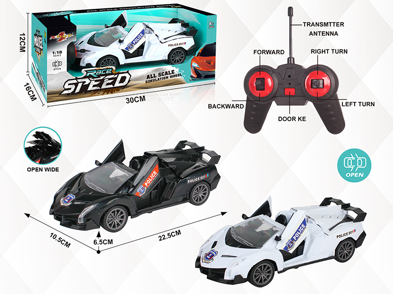 1:18 5CH R/C Convertible Police Car  With Open The Door,Headlights(Not Include Batteries)