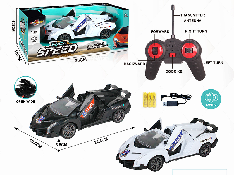 1:18 5CH R/C Convertible Police Car  With Open The Door,Headlights(Include Batteries)