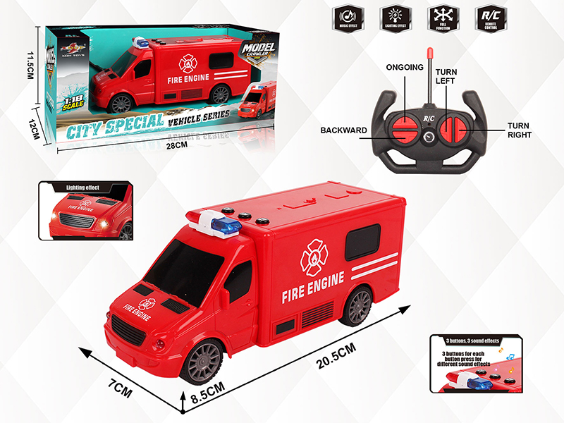 1:18 4CH Remote Control Fire Engine With Light And Music(Not Include Batteries)