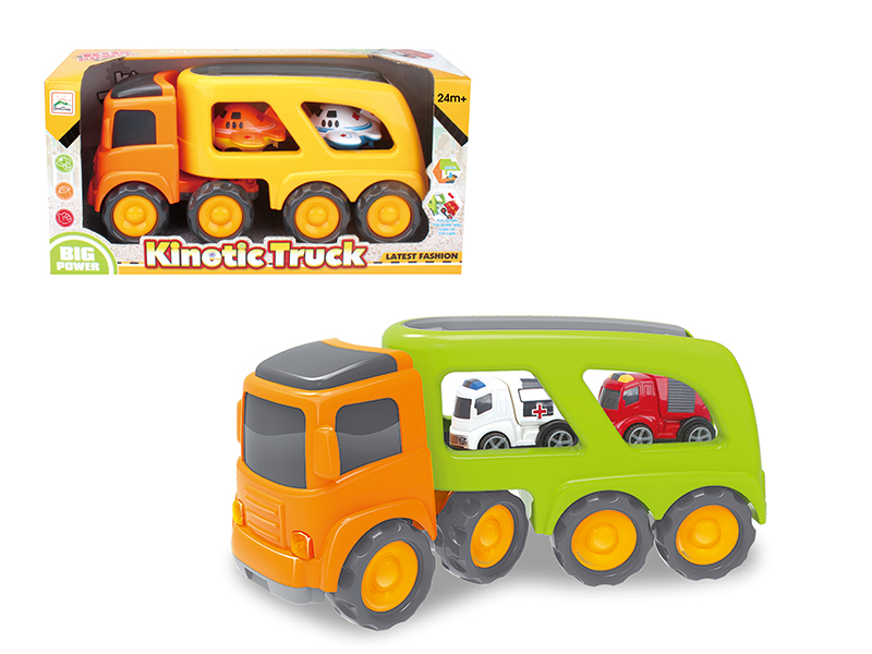 Friction Cartoon Trailer Transport Car(With 2 Slide Cartoon Fire Engine)