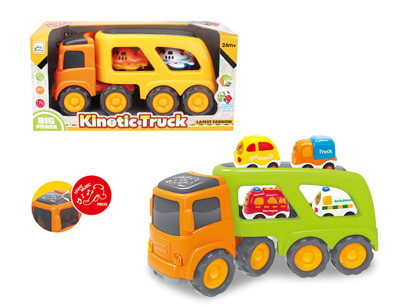 Friction Cartoon Trailer Transport Car With Light And Music(4 Slide Cartoon Car)
