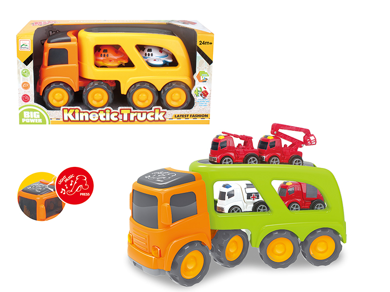 Friction Cartoon Trailer Transport Car With Light And Music(4 Slide Cartoon Fire Engine)
