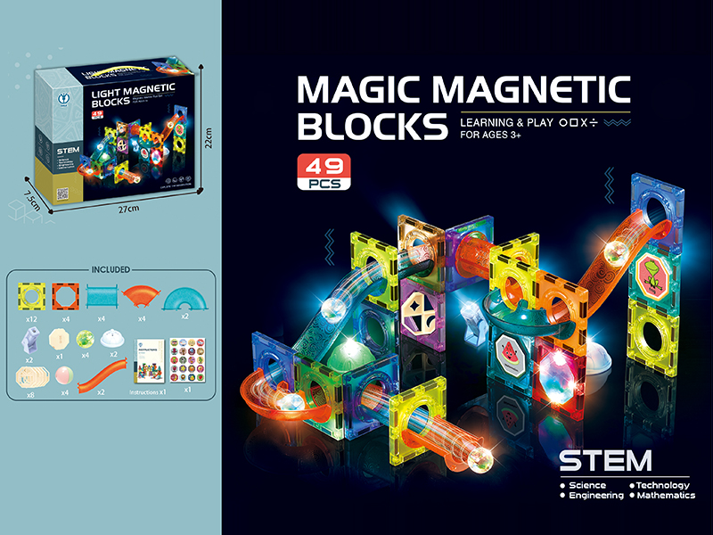 Magnetic Roll Ball Track Building Blocks With Light 49pcs