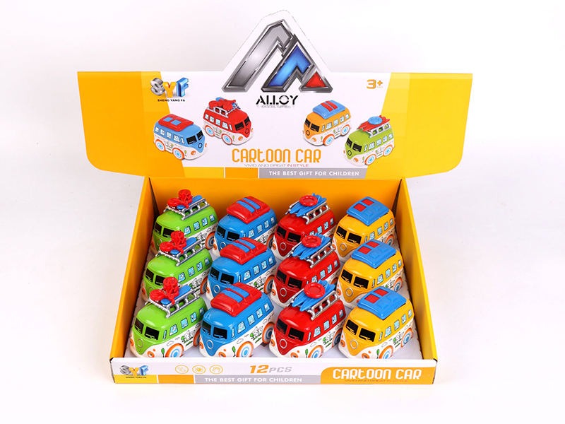 12pcs Alloy Pull Back Q Edition Bus With Sound And Light
