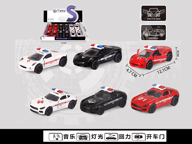 12pcs Alloy Pull Back Police Car(Volvo +Benz)