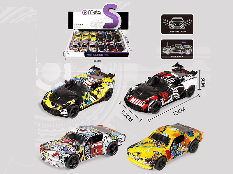 12pcsAlloy Graffiti Pull Back Car(Ford +Chevrolet)