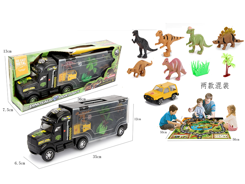 Alloy Car Container Series Scene Game Map Set With Dinosaur