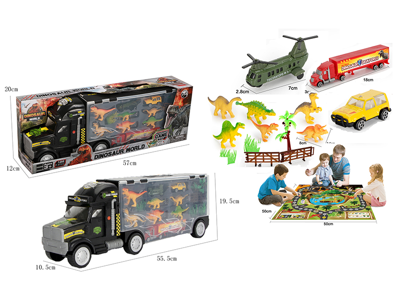 Alloy Car Container Series Scene Game Map Set With Dinosaur