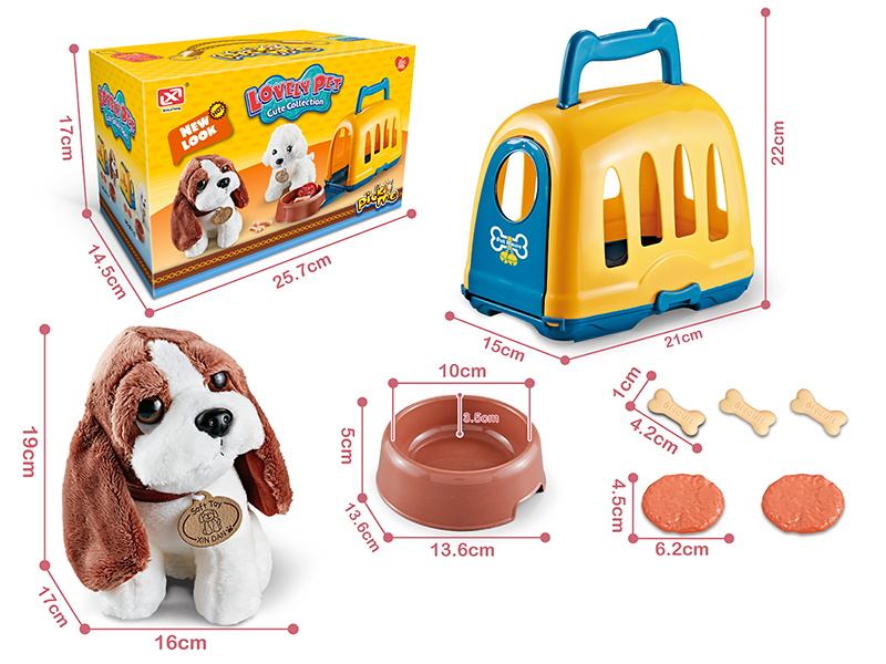 Plush Pet Dog Set + Cage
