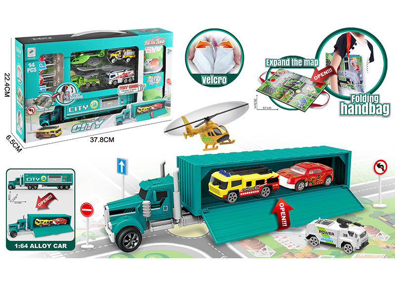 Multifunctional Alloy City Storage Container Car + Map Folding Handbag 14pcs