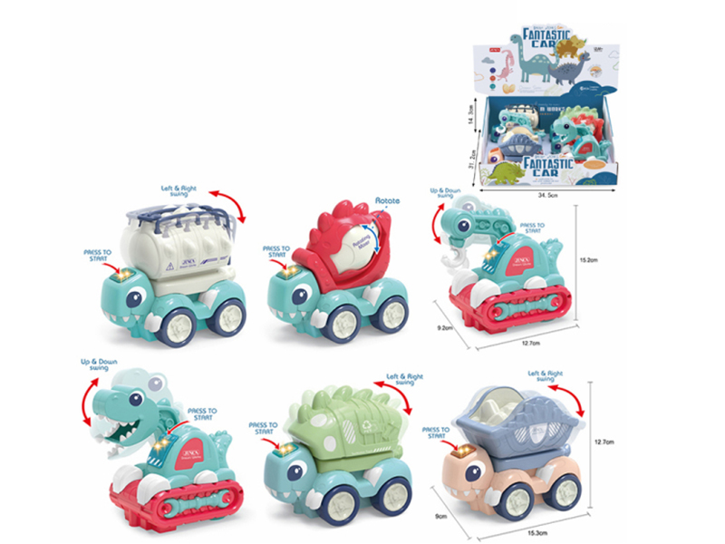 6PCS B/O Dinosaur Engineering Truck  With Light,Music