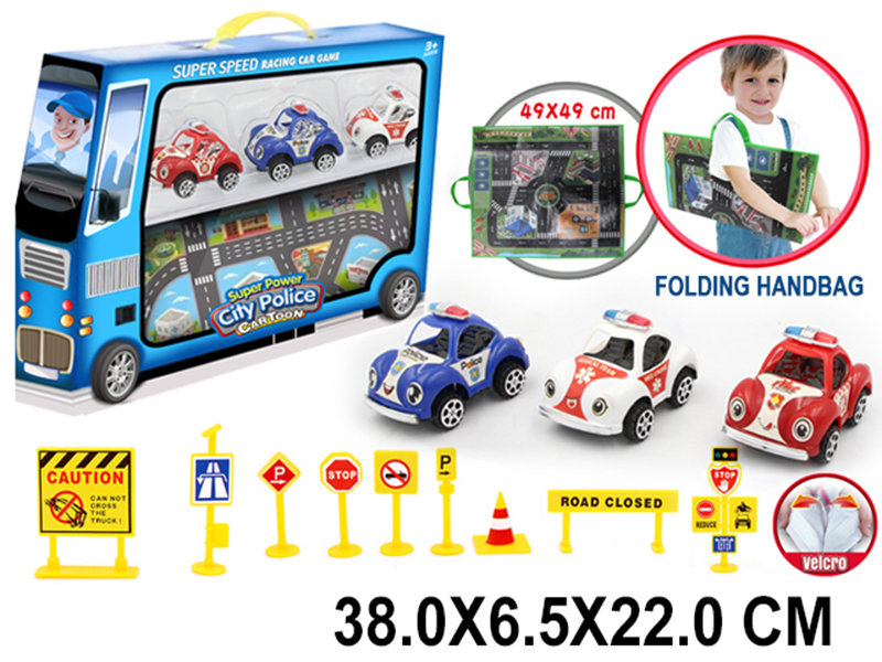City Map Folding Handbag +3 Pull Back Police Car,9 Guidepost