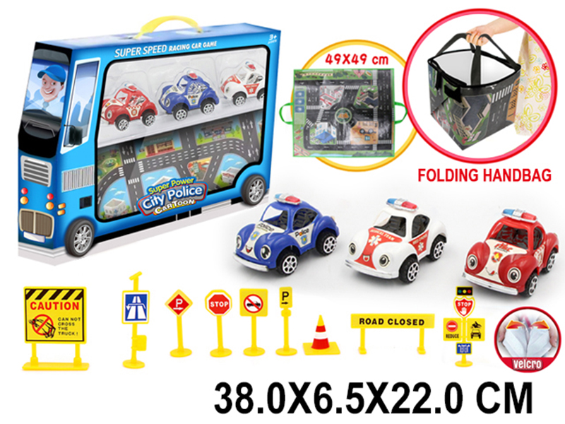 City Map Folding Handbag +3 Pull Back Police Car,9 Guidepost