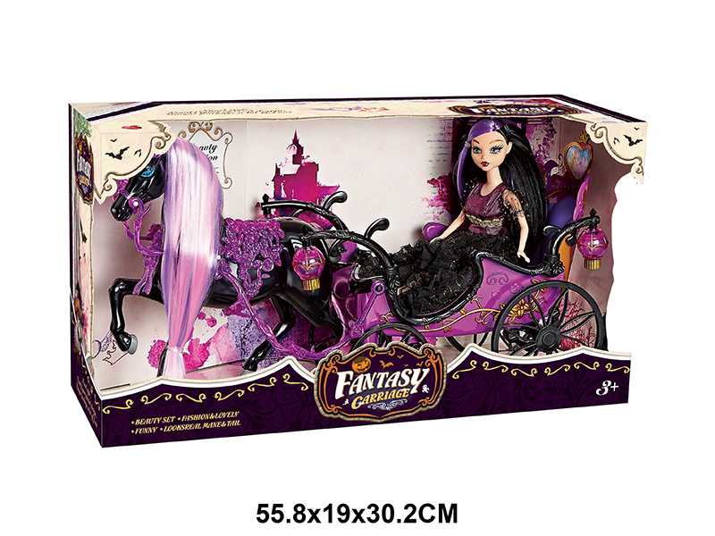 Static Horse + Carriage + 29cm Solid Doll